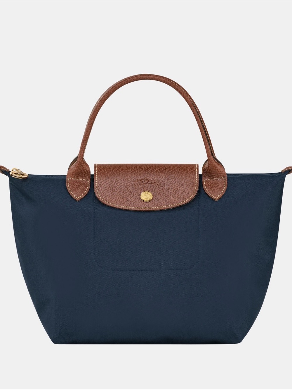 Longchamp Navy Blue Tote with Brown Leather Trim